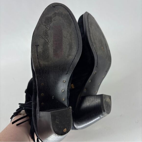 Sam Edelman Louie Black Suede Fringe Ankle Boots western women’s 8 - Picture 12 of 13